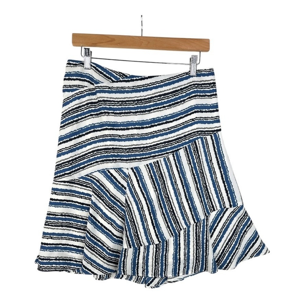Ann Taylor LOFT Size 8 Blue White Black Gray Stripe Zip Back Flared Skirt